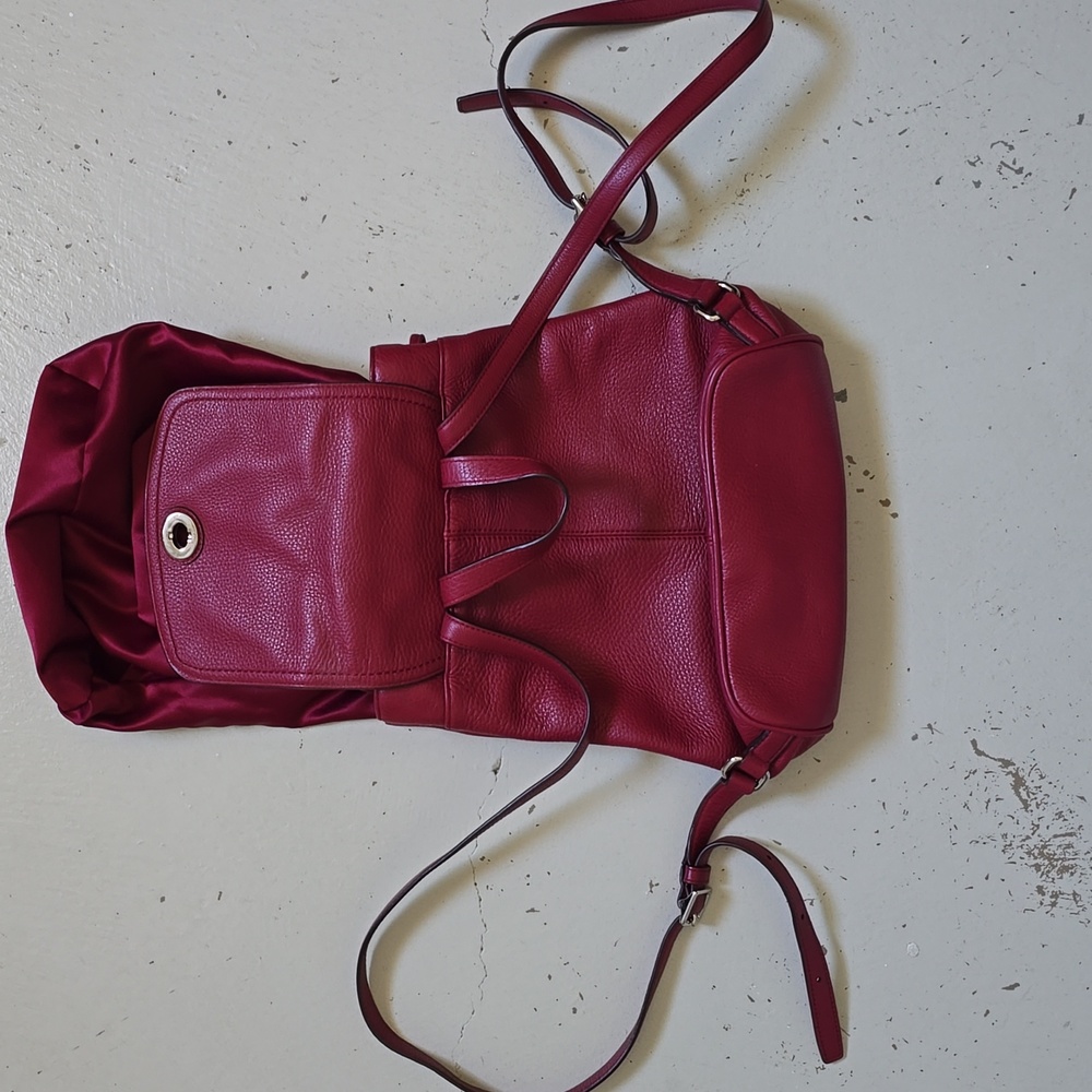 Coach Red Pebbled Leather Silver Turnlock Drawstring Backpack - Picture 13 of 15